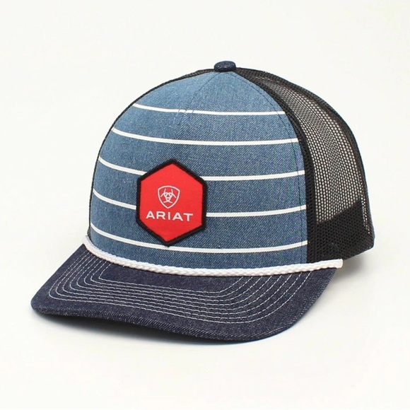 ARIAT • Men’s Blue Denim Striped Logo Hat Cap - Picture 3 of 5